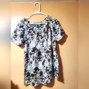 Flower Pattern white & Brown Scrub Top